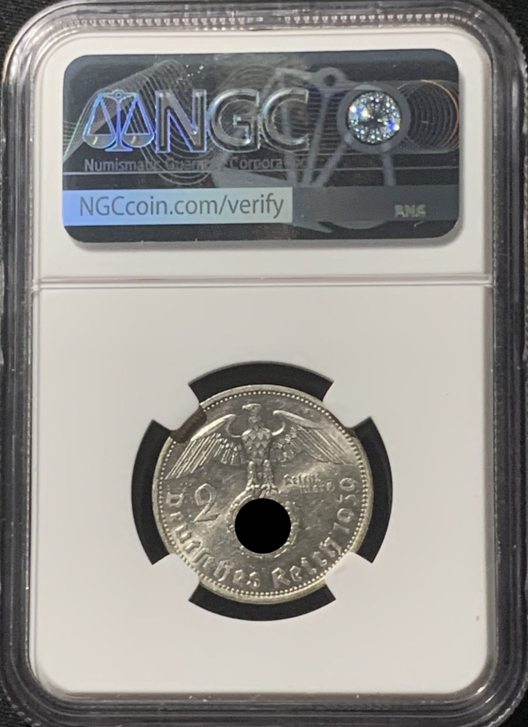 紫瑗钱币——第162期拍卖 德国 1939年 A版 兴登堡 字符版 2马克 银币 NGC UNC Detail