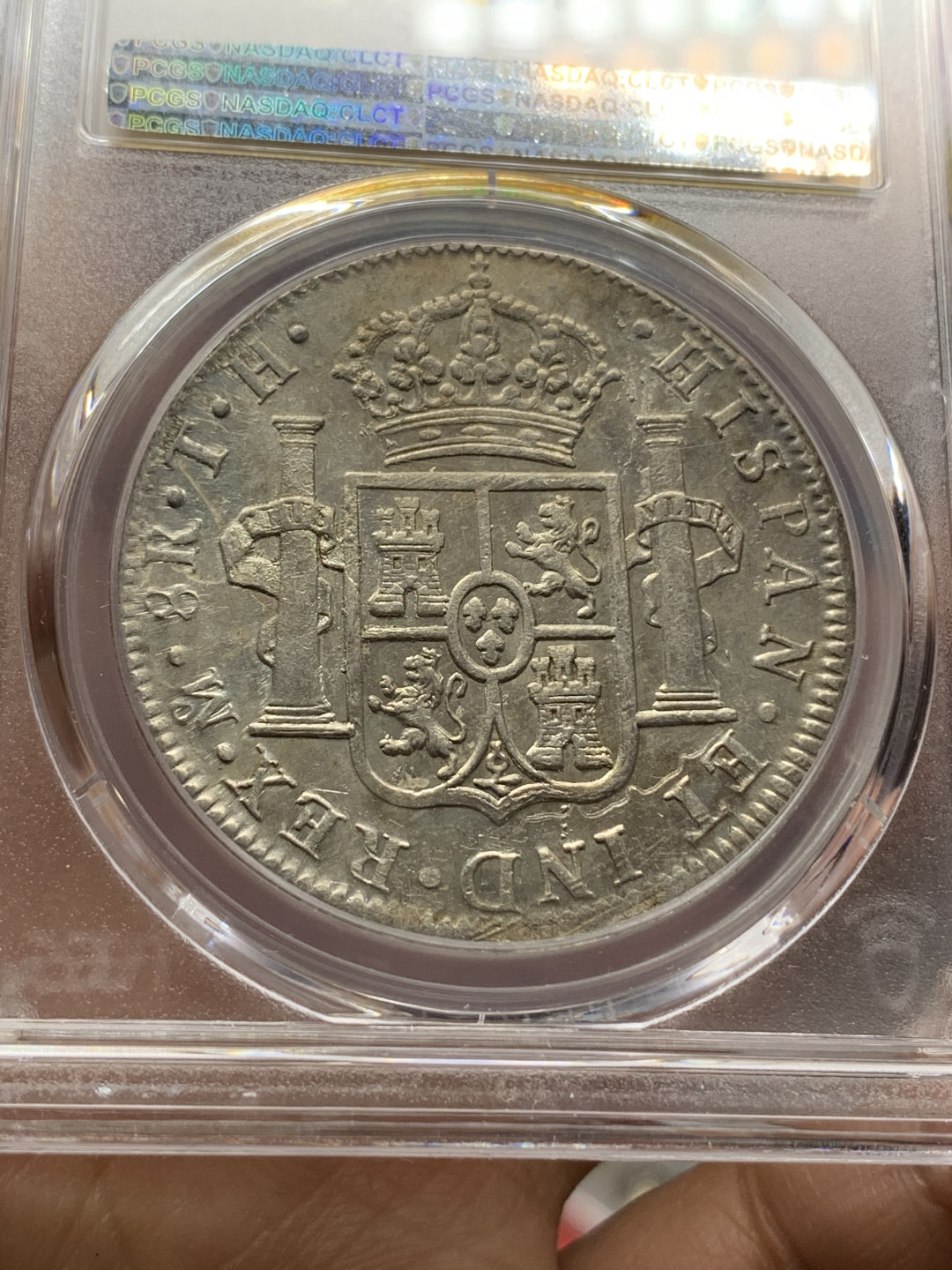 《竞宝斋》钱币微拍-第24场-本周日，周一2场连拍（全场顺丰包邮） PCGS-AU55 1807 西属墨西哥 卡洛斯四世    8里亚尔  原味  低评