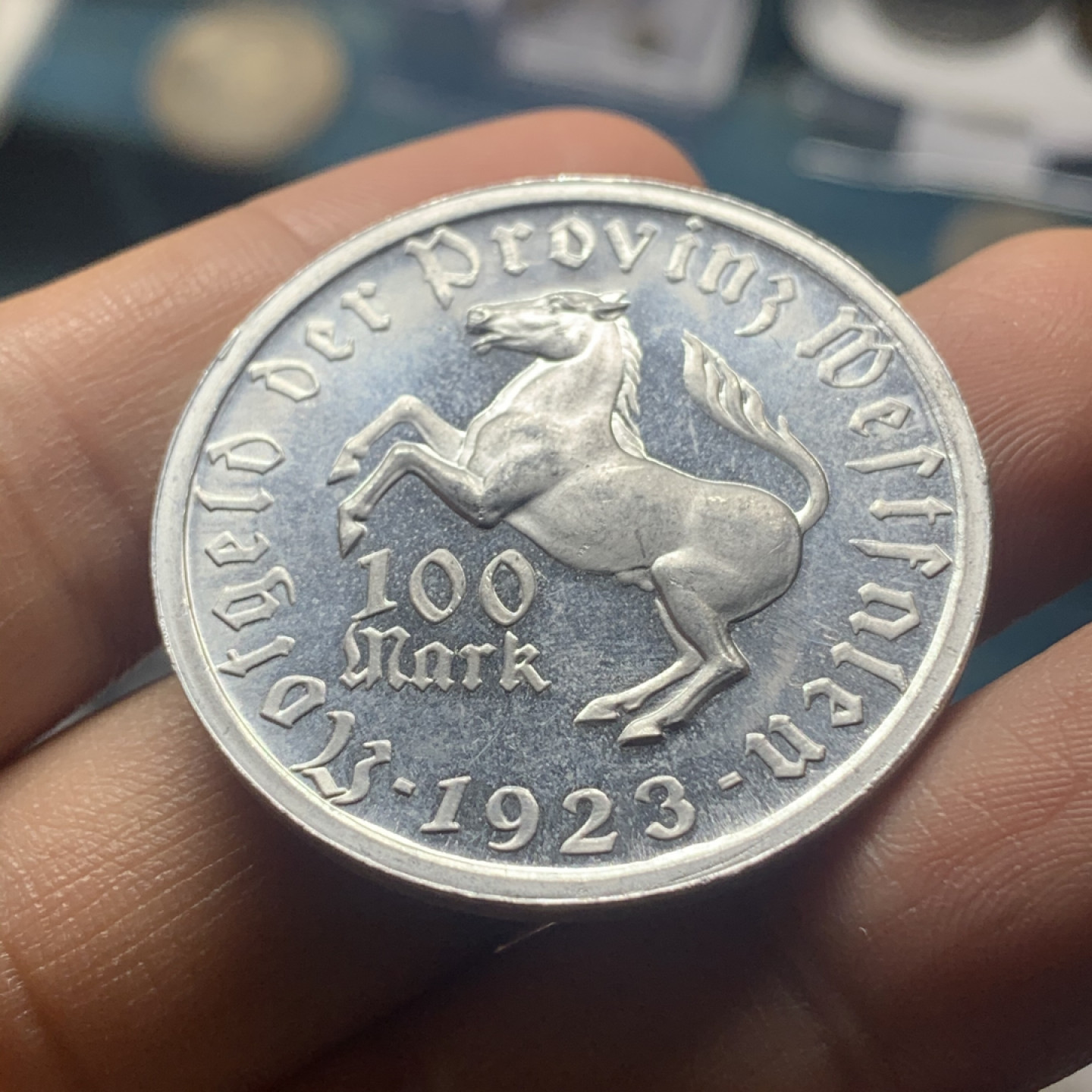 《竞宝斋》钱币微拍-第24场-本周日，周一2场连拍（全场顺丰包邮） 德国魏玛共和国 1923年 100马克 女人像 铝币 MS级别