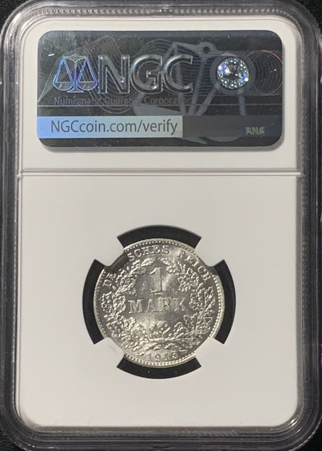 紫瑗钱币——第162期拍卖 德国 1915年 D版 第二帝国 长翅 1马克 银币 NGC MS62