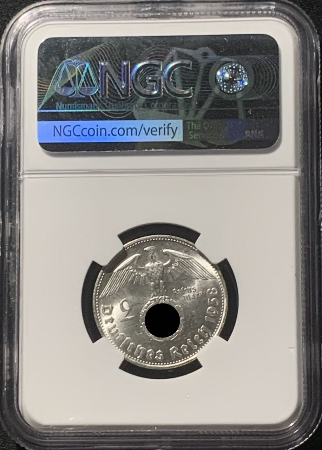 紫瑗钱币——第162期拍卖 德国 1938年 B版 兴登堡 字符版 2马克 银币 NGC MS63