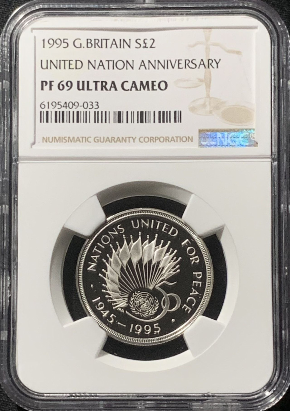 紫瑗钱币——第162期拍卖 英国 1995年 联合国成立50周年 2英镑 银币 NGC PR69 UC
