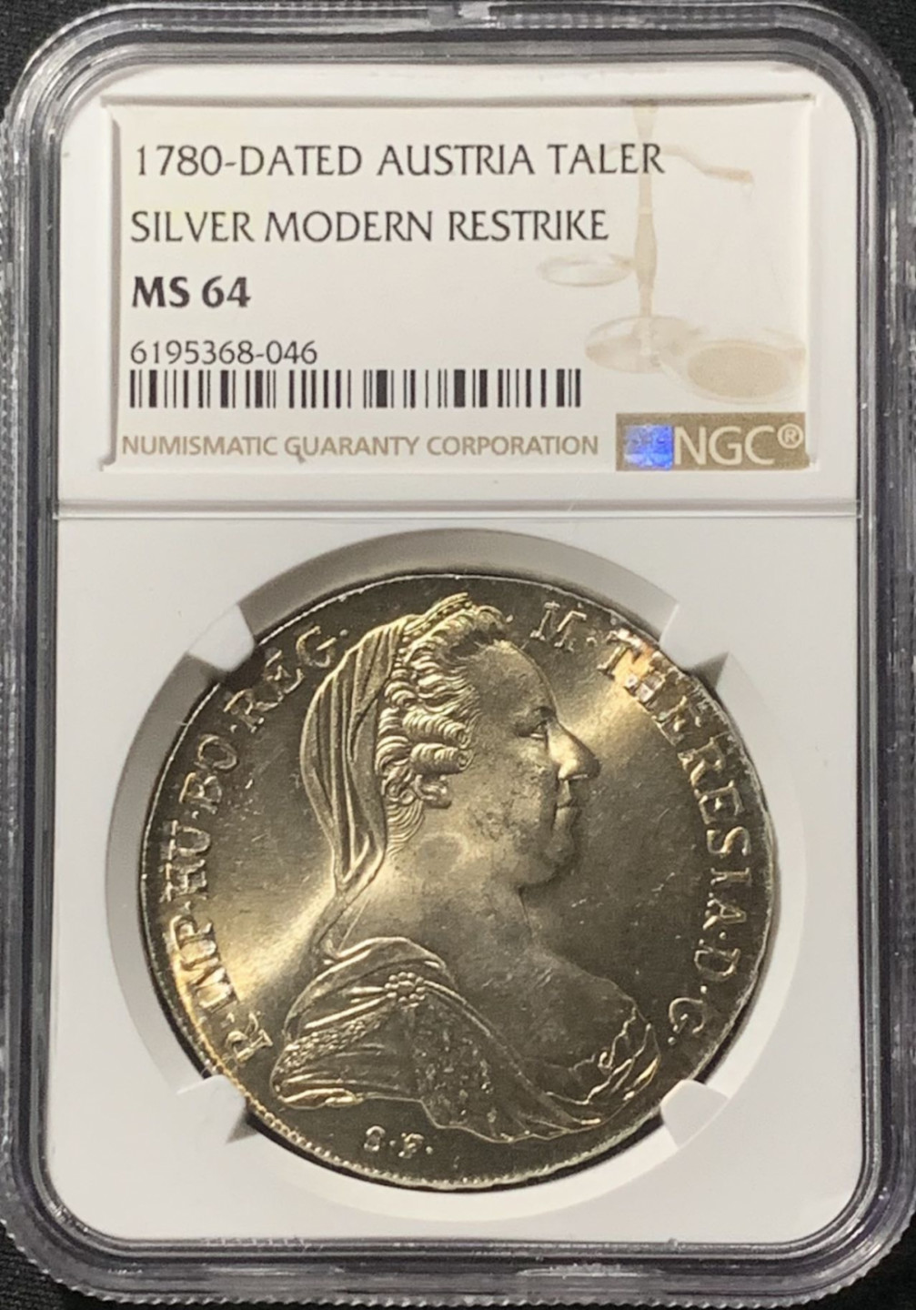 紫瑗钱币——第162期拍卖 奥匈帝国 1780年 特蕾莎·玛格丽特 1泰勒 银币 NGC MS64 黄金彩 