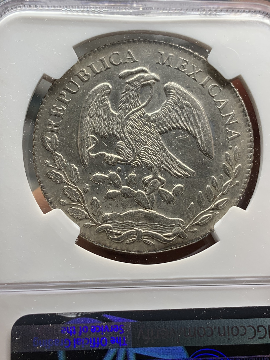 《竞宝斋》钱币微拍-第24场-本周日，周一2场连拍（全场顺丰包邮） NGC-UNCD   墨西哥 1874年 8 里亚尔   墨西哥厂  银币     原味mo厂老鹰 