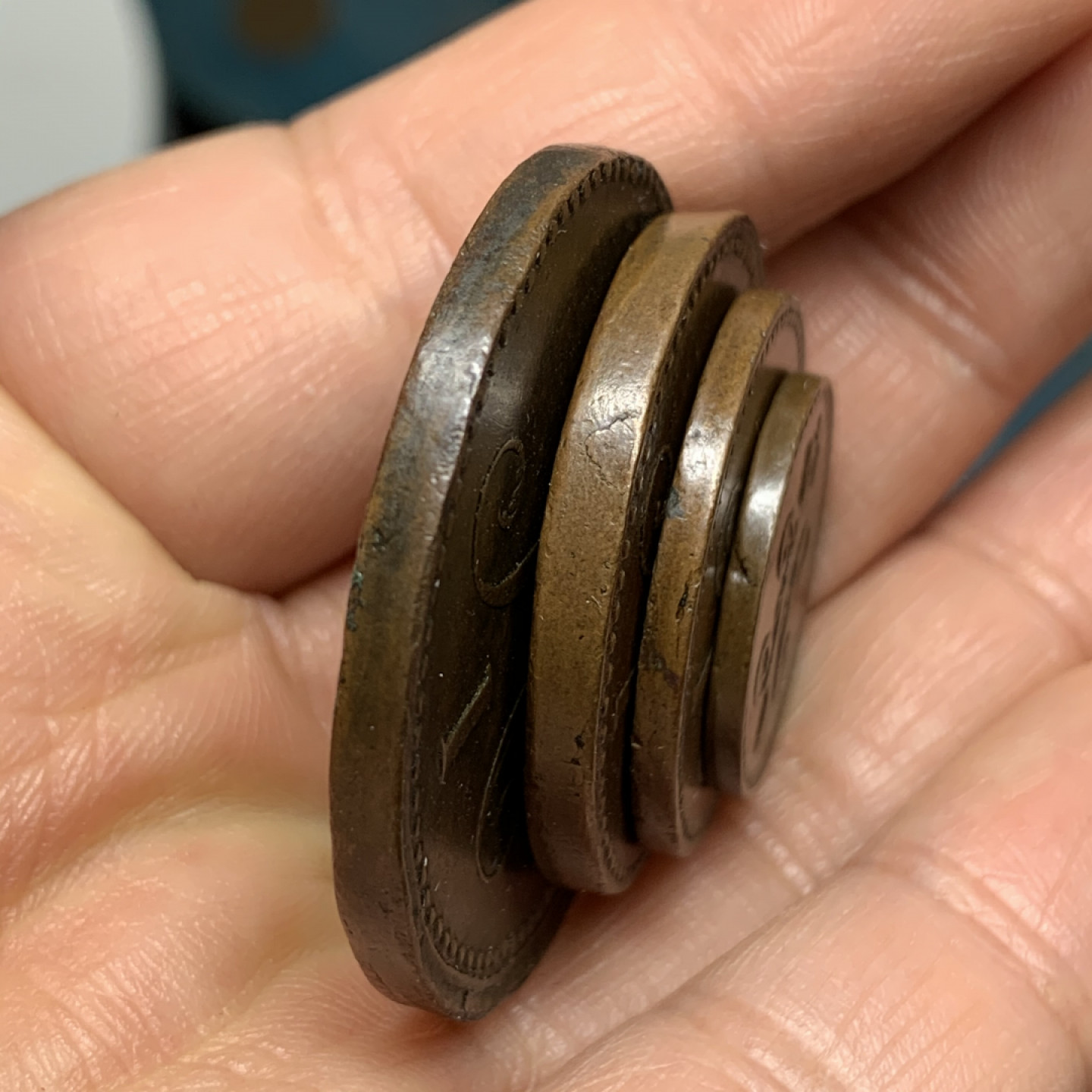 《竞宝斋》钱币微拍-第24场-本周日，周一2场连拍（全场顺丰包邮） 沙俄 尼古拉一世 1840年铜币 4枚套 巧克力包浆 状态非常好