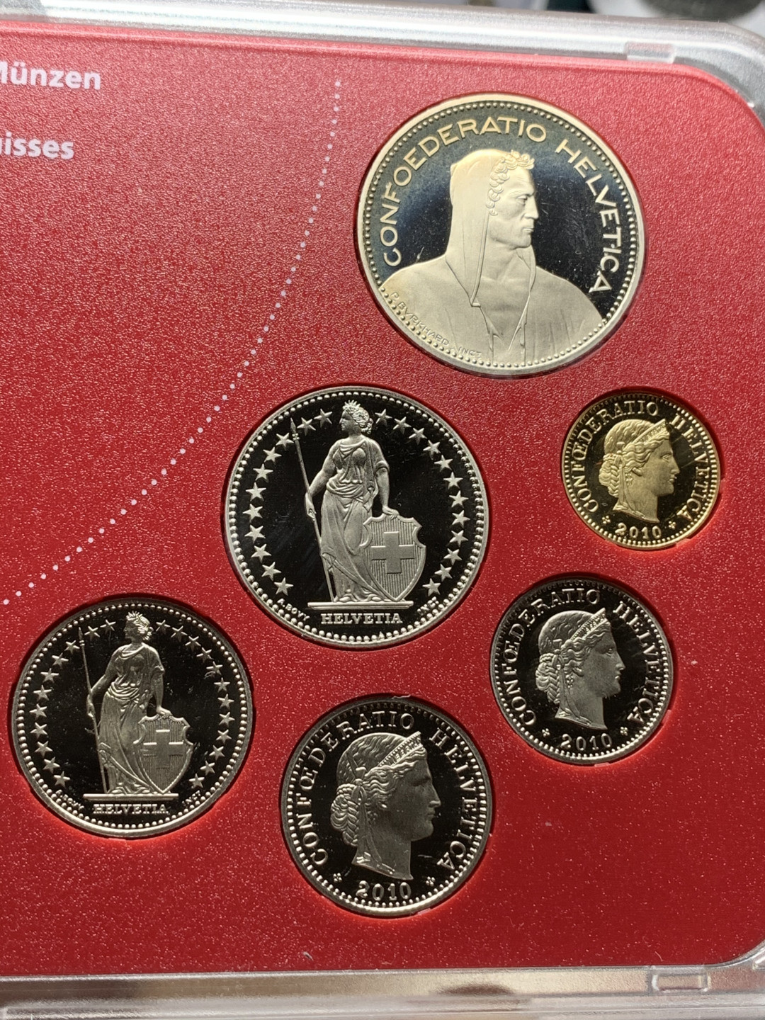 《竞宝斋》钱币微拍-第24场-本周日，周一2场连拍（全场顺丰包邮） 瑞士 2010年 少见 原装塑盒 全套8枚 带双金属 套币