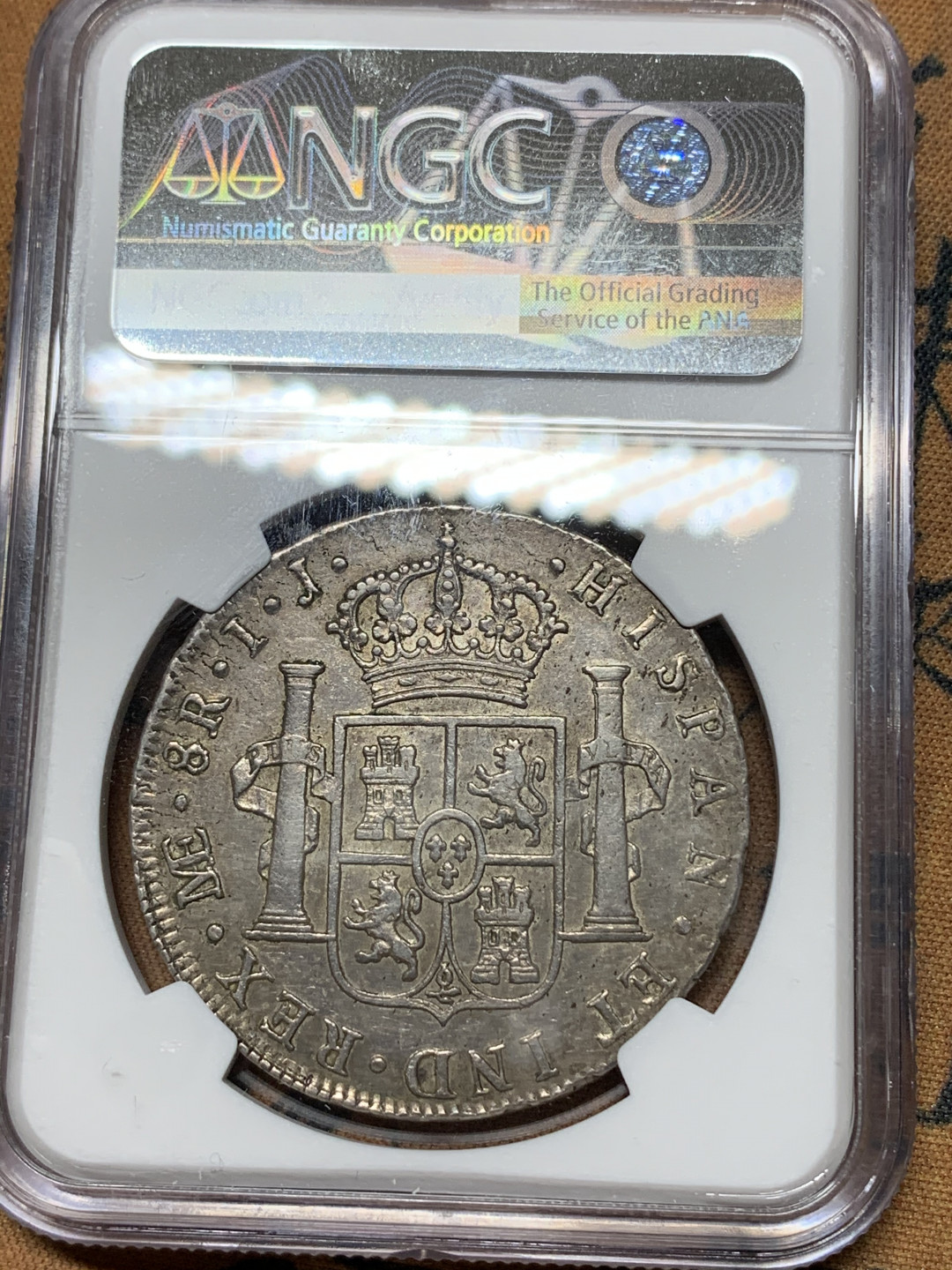 《竞宝斋》钱币微拍-第24场-本周日，周一2场连拍（全场顺丰包邮） NGC-XF45  1798  西属秘鲁利马 卡四  稀少厂  8里亚尔  原味五彩  是非难得 低评