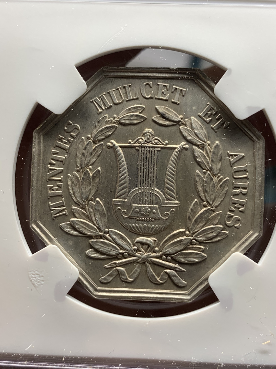 《竞宝斋》钱币微拍-第24场-本周日，周一2场连拍（全场顺丰包邮） NGC-UNC 法国 1854年 奥尔良音乐学院 JETON 八角银币 一流的状态