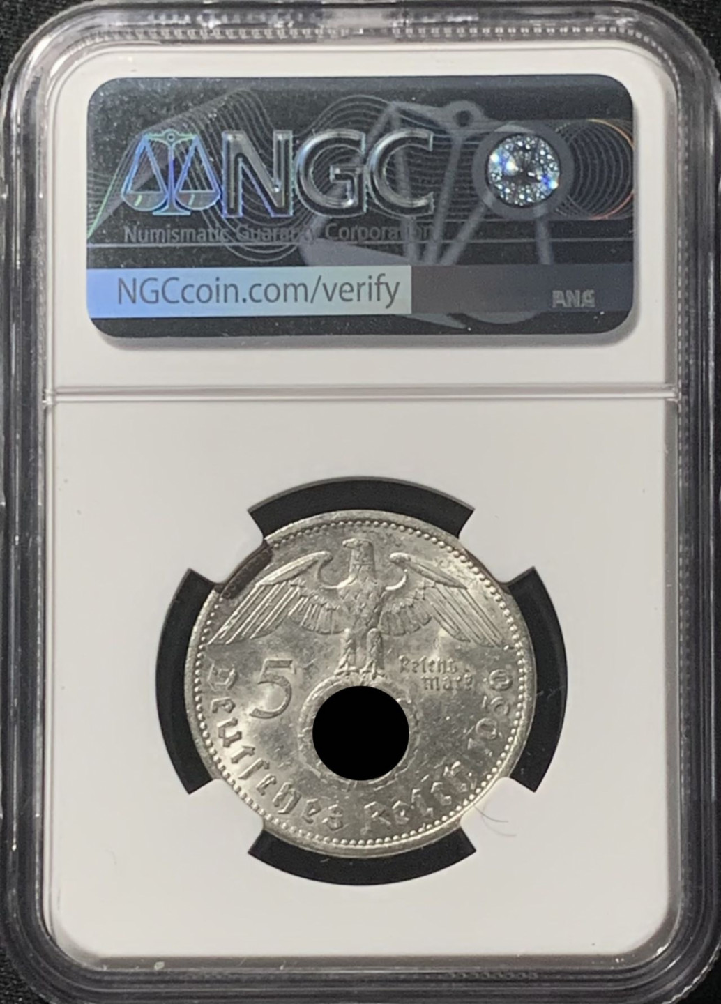 紫瑗钱币——第162期拍卖 德国 1936年 A版 兴登堡 字符版 5马克 银币 NGC MS62