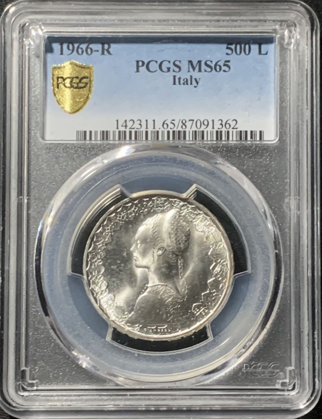紫瑗钱币——第162期拍卖 意大利 1966年 古代帆船 500里拉 银币 PCGS MS65