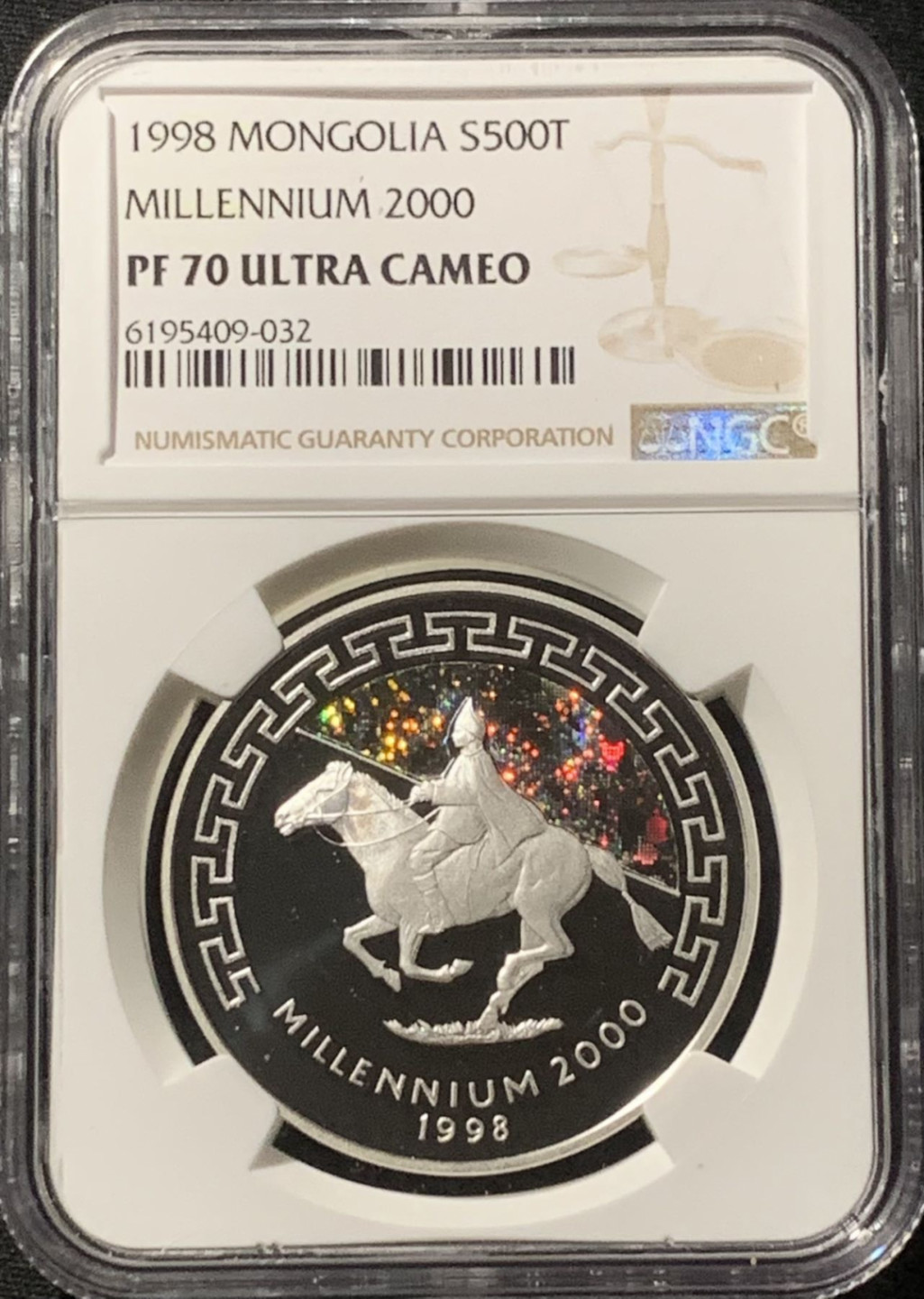 紫瑗钱币——第162期拍卖 蒙古 1998年 千禧年纪念 500图格里克 幻彩银币 NGC PR70 UC 满分