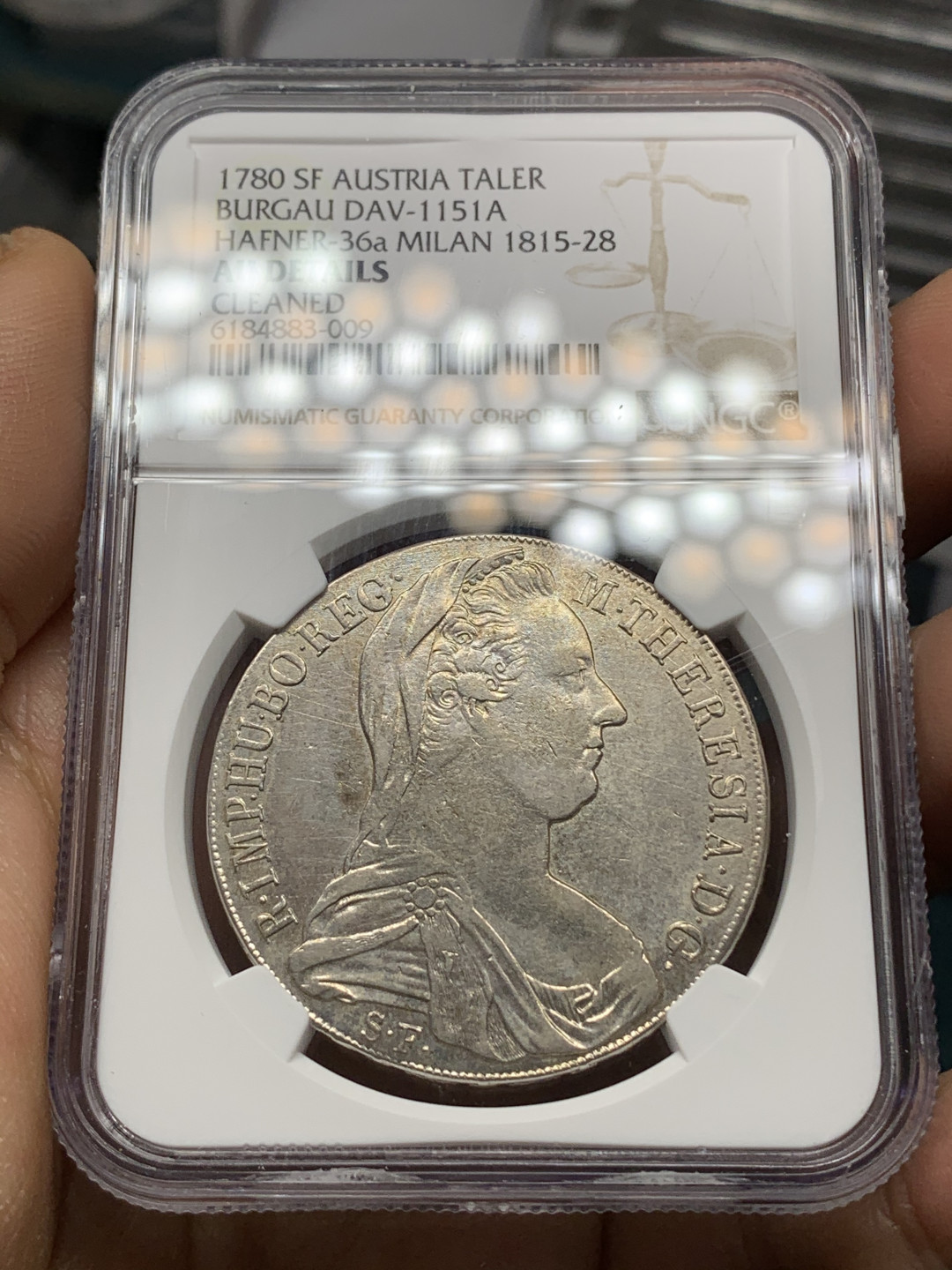 《竞宝斋》钱币微拍-第24场-本周日，周一2场连拍（全场顺丰包邮） NGC AUD米兰1815-28年大奶妈泰勒 少见早期米兰大扣版大奶妈