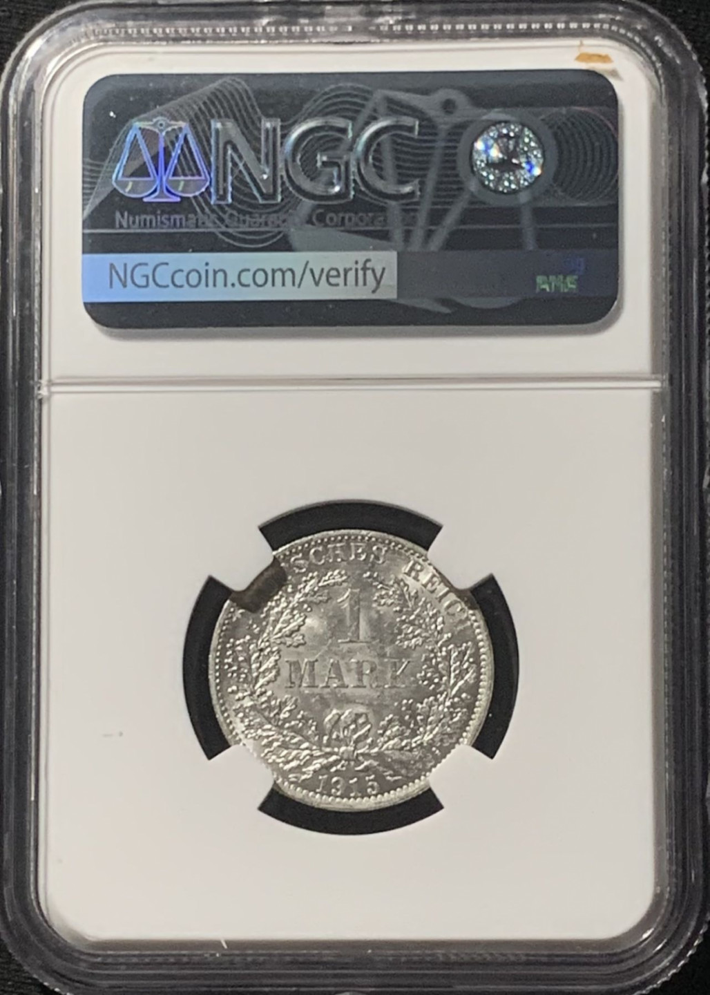 紫瑗钱币——第162期拍卖 德国 1915年 A版 第二帝国 长翅 1马克 银币 NGC MS62