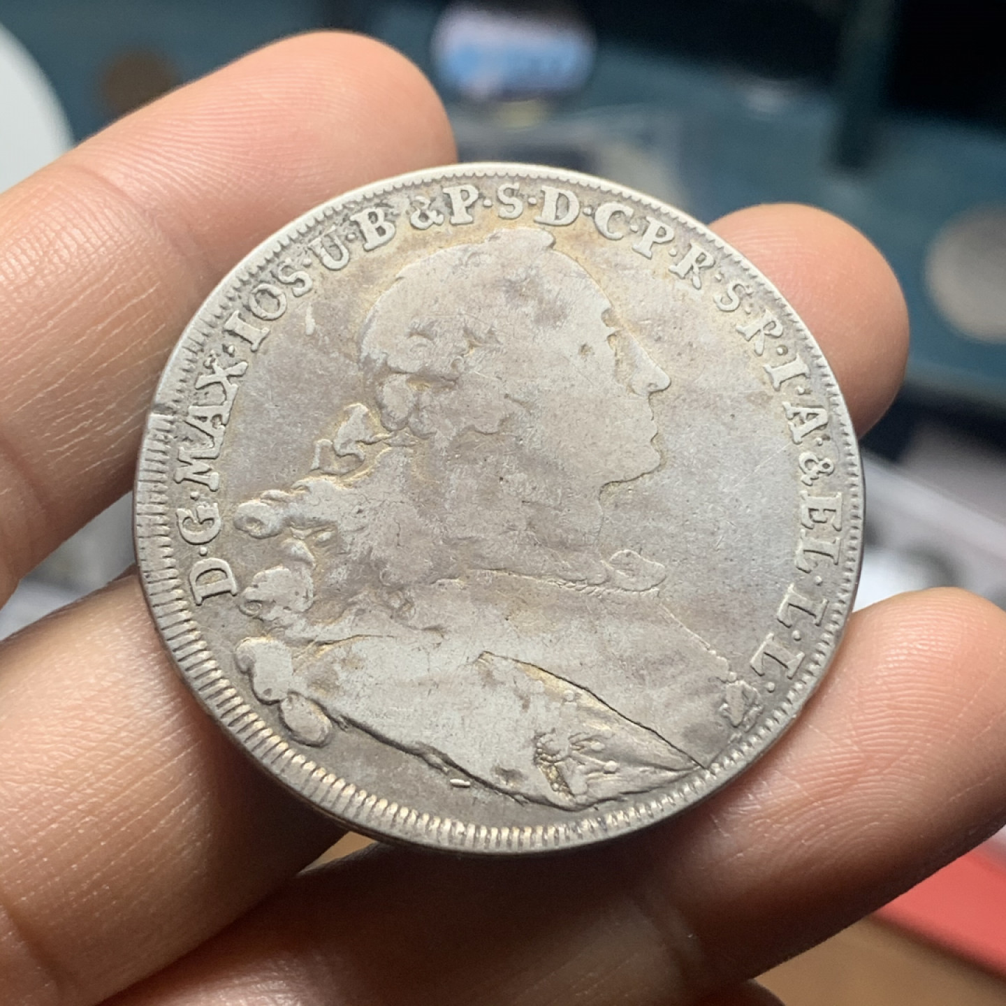 《竞宝斋》钱币微拍-第24场-本周日，周一2场连拍（全场顺丰包邮） 德国巴伐利亚1755年圣母抱婴泰勒 早期花边版