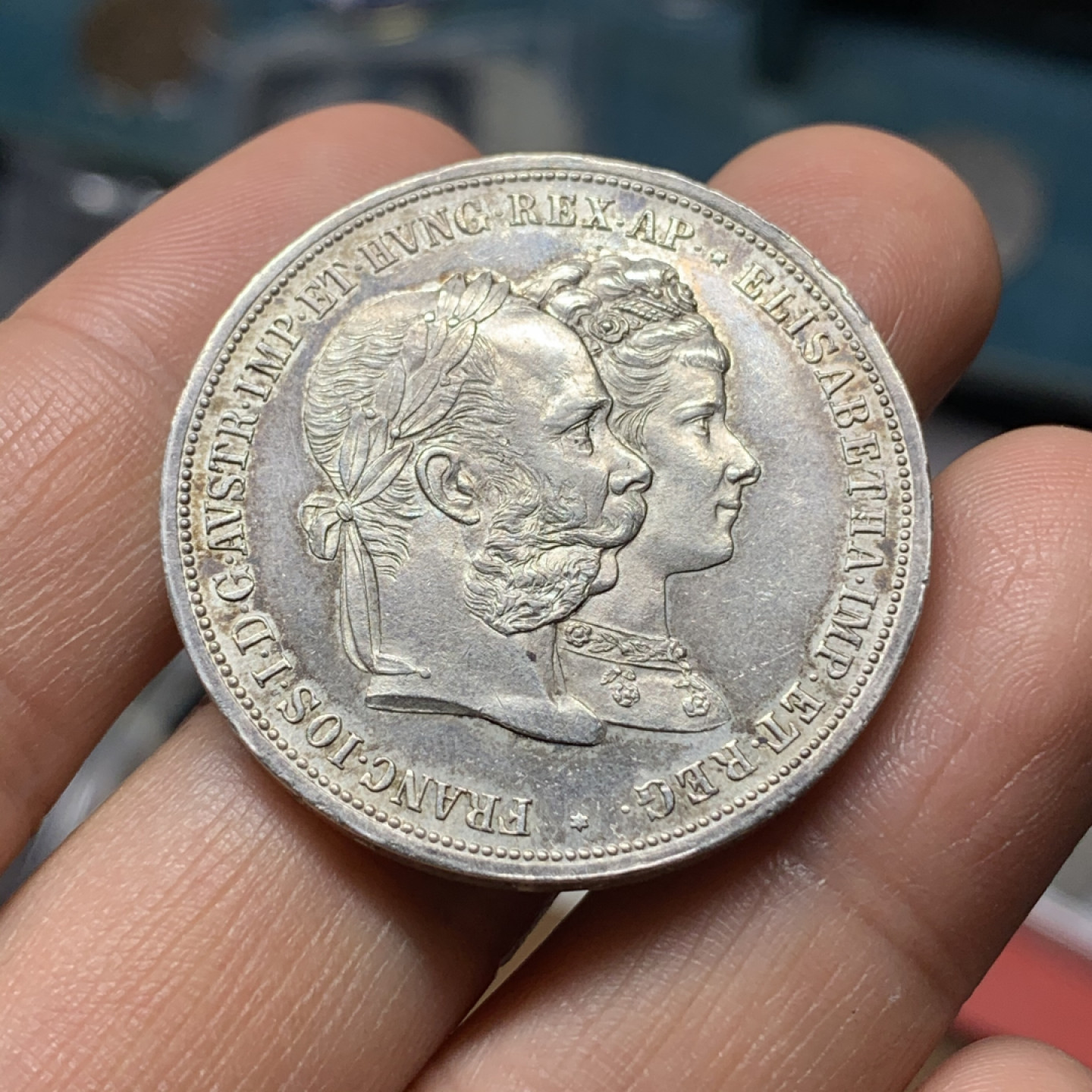 《竞宝斋》钱币微拍-第24场-本周日，周一2场连拍（全场顺丰包邮） 奥地利 1879年 茜茜公主2盾 结婚纪念大银币 大热品种 58的状态