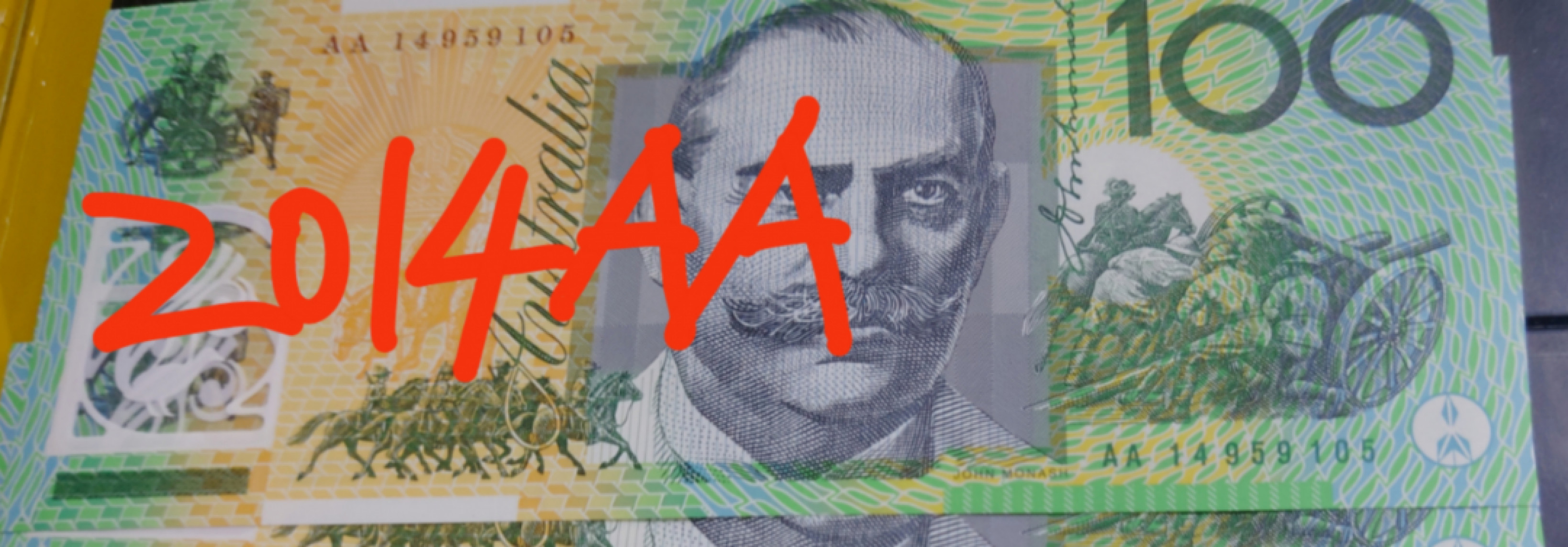 今晚八点半【囧羊收藏】精选微拍第43期暨2021年第三十四期 世界纸币精选 2014年澳大利亚100元塑料钞 首发AA冠 尾号105