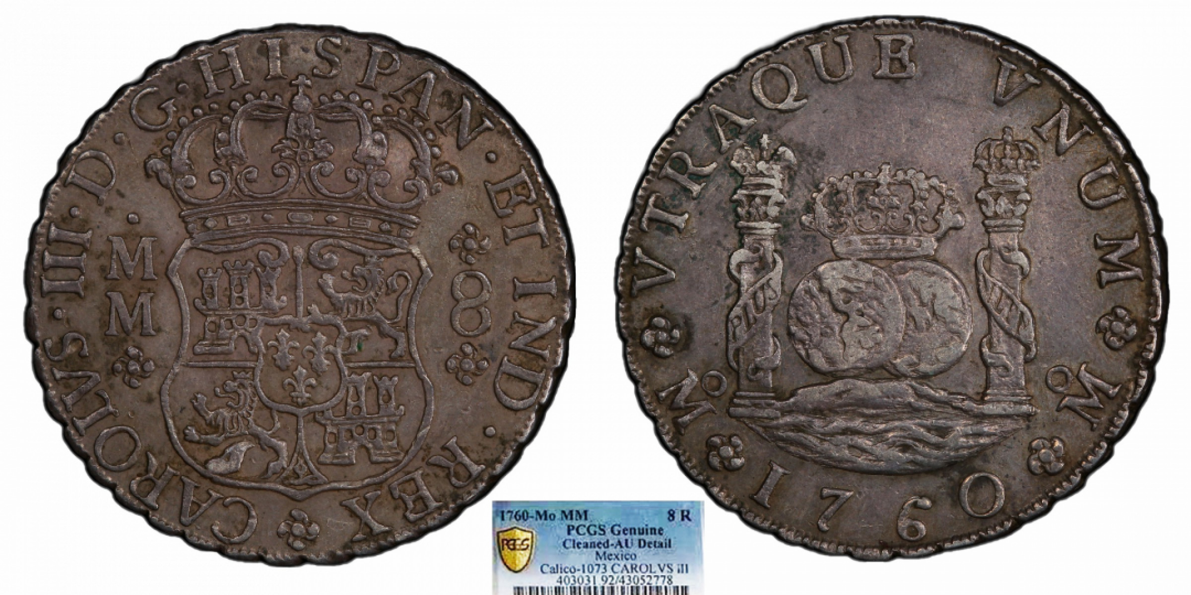 金诺国拍2022年1月钱币拍卖会 1760墨西哥双柱银币PCGS AU92 Detail