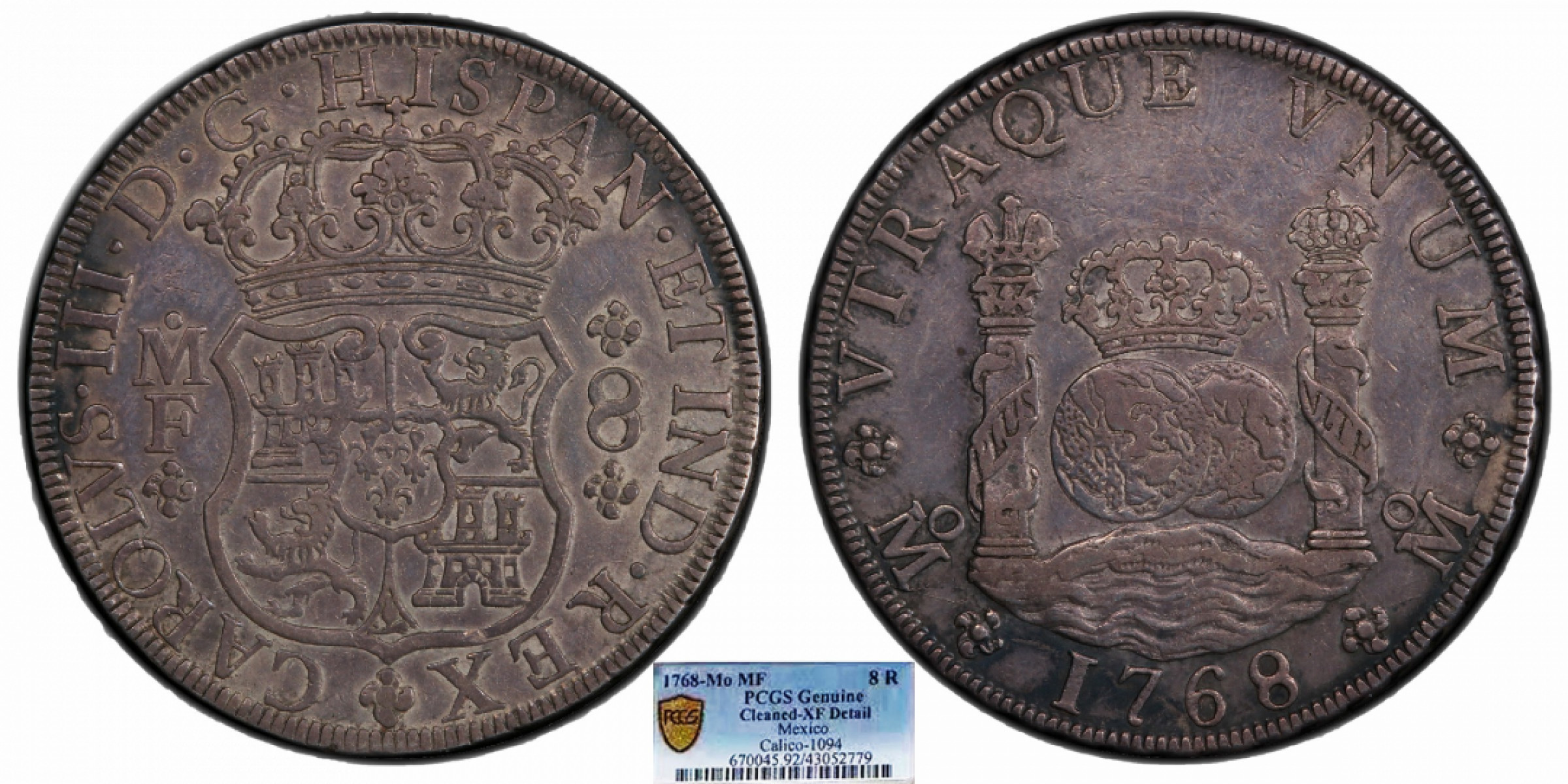 金诺国拍2022年1月钱币拍卖会 1768墨西哥币双柱PCGS XF92 Detail