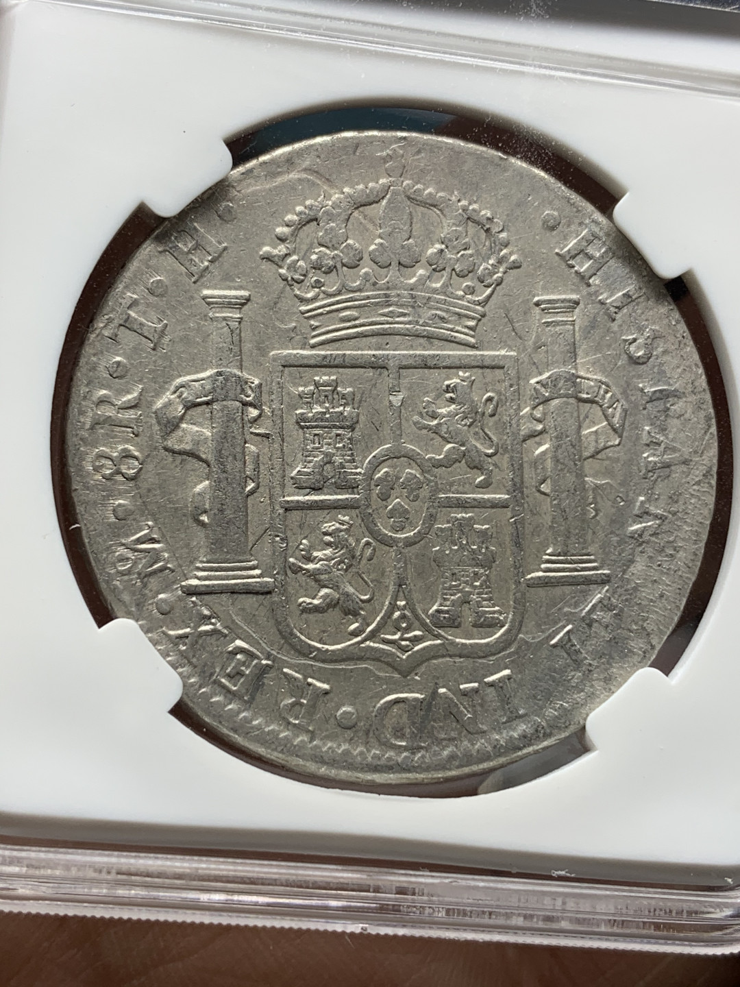 《竞宝斋》钱币微拍-第25场-本周日，周一2场连拍（全场顺丰包邮） 保粹 评级 西属墨西哥 1807年 卡四 双柱 8R 大银币