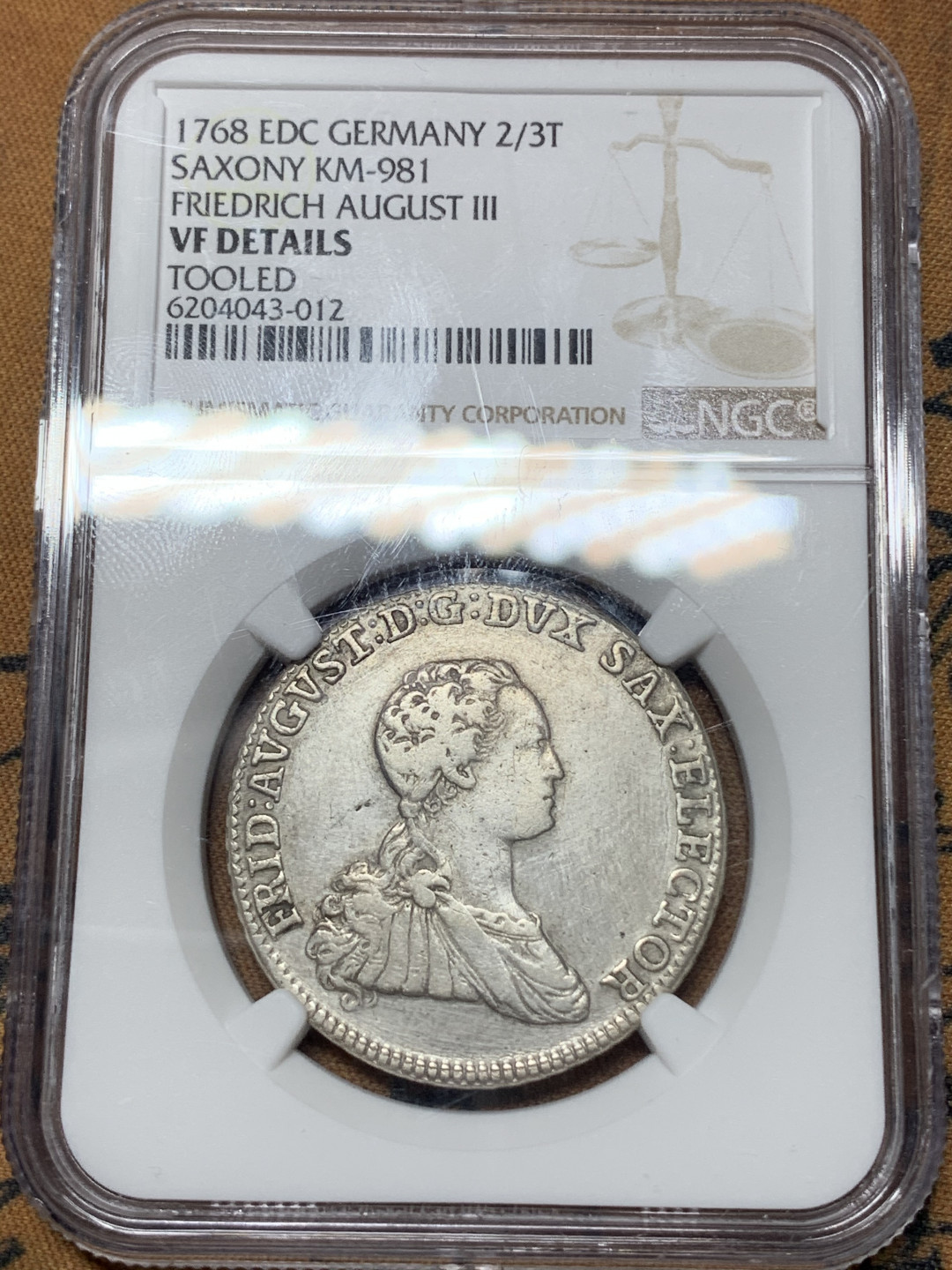 《竞宝斋》钱币微拍-第25场-本周日，周一2场连拍（全场顺丰包邮） NGC-VFD   1768年德国2/3泰勒