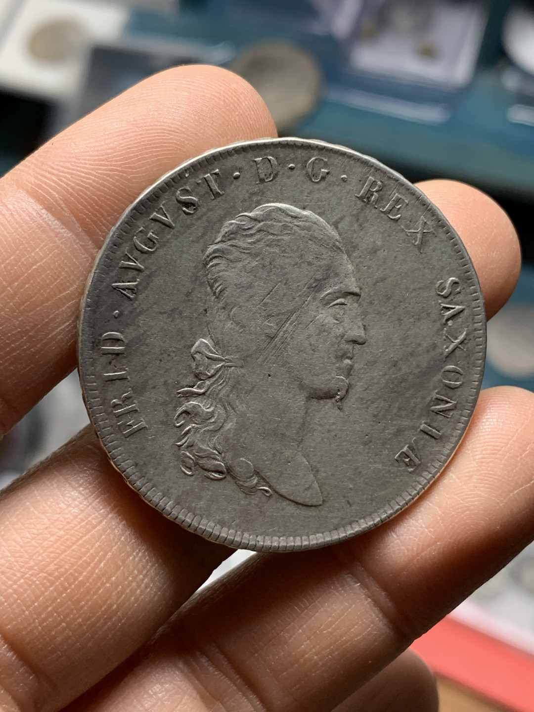 《竞宝斋》钱币微拍-第25场-本周日，周一2场连拍（全场顺丰包邮） 德国 1808年 萨克森 奥古斯都 泰勒 大银币 27.7克，40.5mm