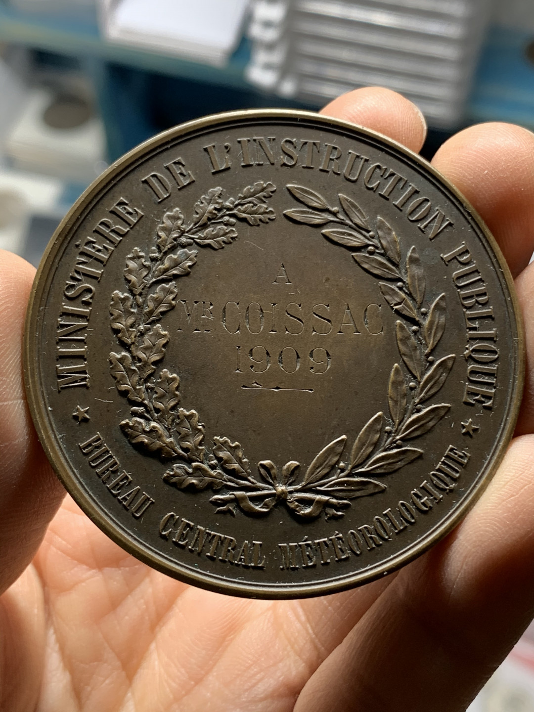 《竞宝斋》钱币微拍-第25场-本周日，周一2场连拍（全场顺丰包邮） 法国铜章玛丽安娜花环 直径：58mm  重量：99g  边铭：丰饶角+铜标 罗蒂作品