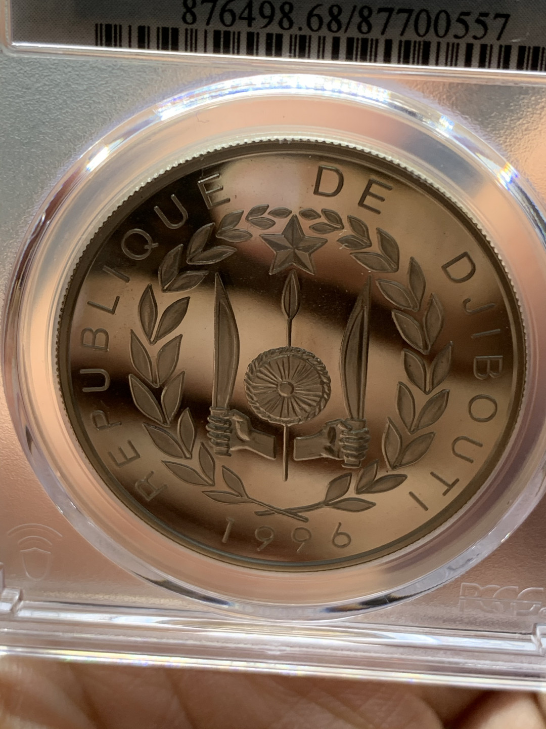 《竞宝斋》钱币微拍-第25场-本周日，周一2场连拍（全场顺丰包邮） PCGS PR68DCAM 吉布提1996年100法郎精制银币