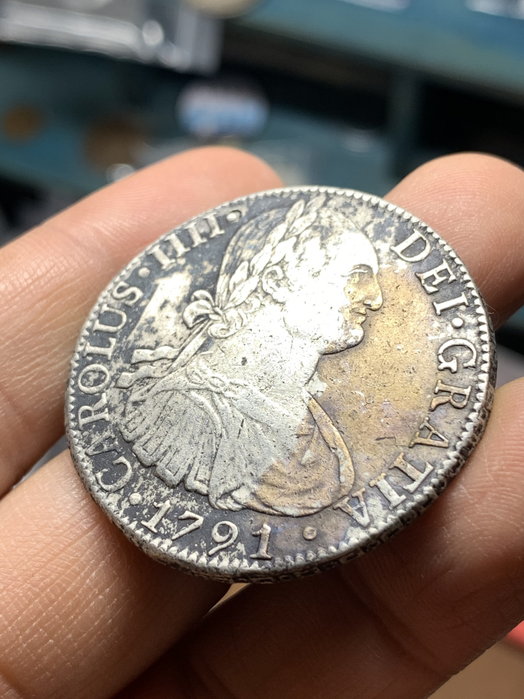 《竞宝斋》钱币微拍-第25场-本周日，周一2场连拍（全场顺丰包邮） 西属 墨西哥 1791年 卡洛斯四世 8R 双柱 大银币