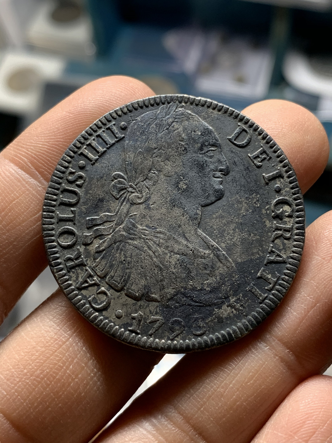 《竞宝斋》钱币微拍-第25场-本周日，周一2场连拍（全场顺丰包邮） 西属 墨西哥 1793年 卡洛斯四世 8R 双柱 大银币