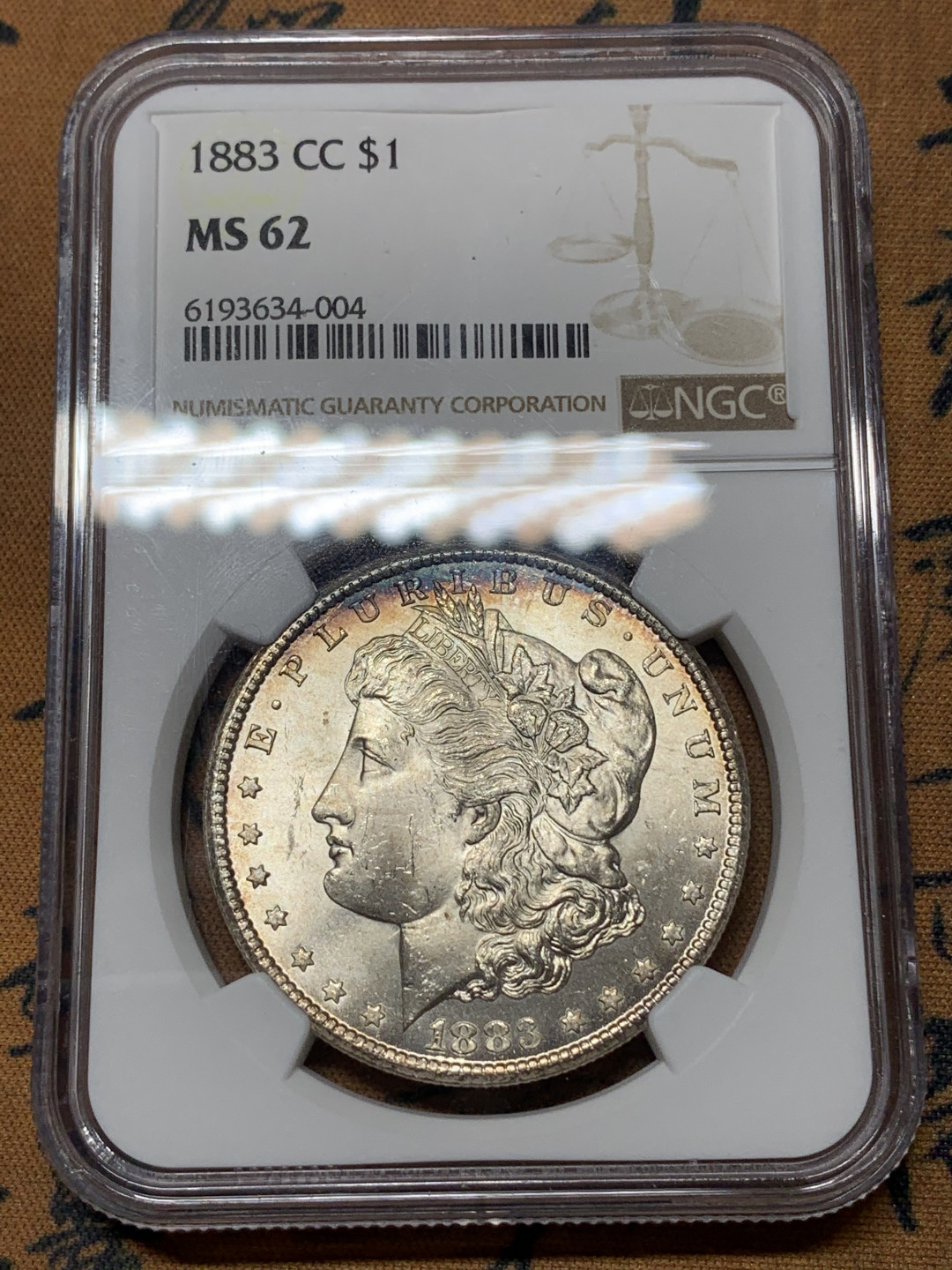 《竞宝斋》钱币微拍-第25场-本周日，周一2场连拍（全场顺丰包邮） NGC-MS62  1883年美国CC厂摩根一美元银币