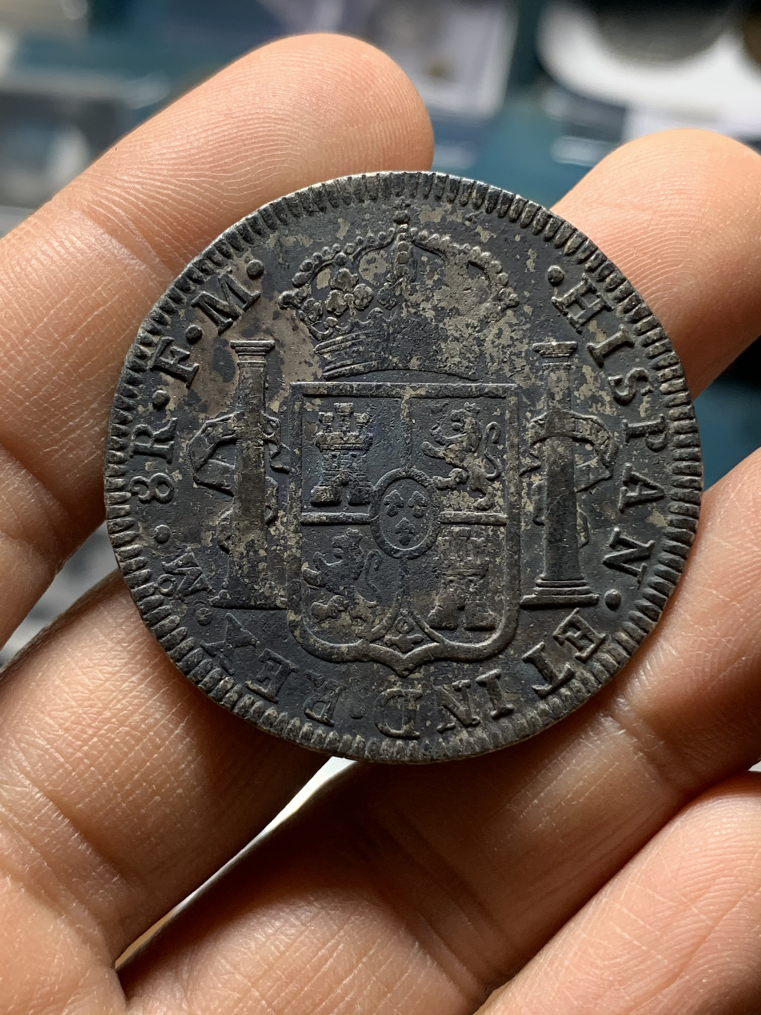 《竞宝斋》钱币微拍-第25场-本周日，周一2场连拍（全场顺丰包邮） 西属 墨西哥 1793年 卡洛斯四世 8R 双柱 大银币