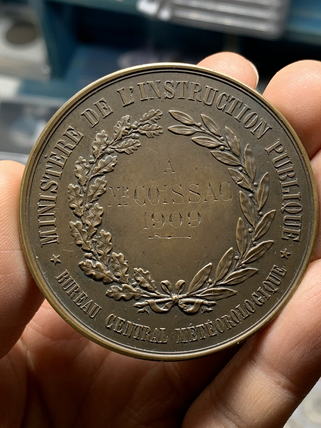 《竞宝斋》钱币微拍-第25场-本周日，周一2场连拍（全场顺丰包邮） 法国铜章玛丽安娜花环 直径：58mm  重量：99g  边铭：丰饶角+铜标 罗蒂作品