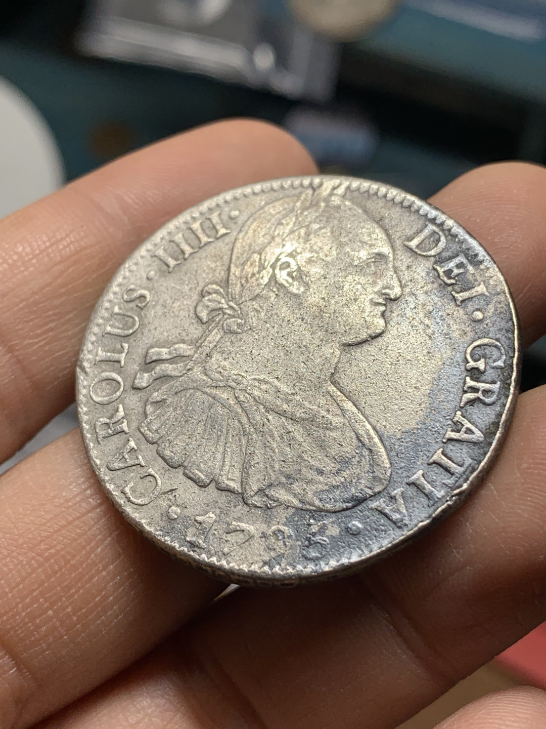 《竞宝斋》钱币微拍-第25场-本周日，周一2场连拍（全场顺丰包邮） 西属 墨西哥 1796年 卡洛斯四世 8R 双柱 大银币 有磨边