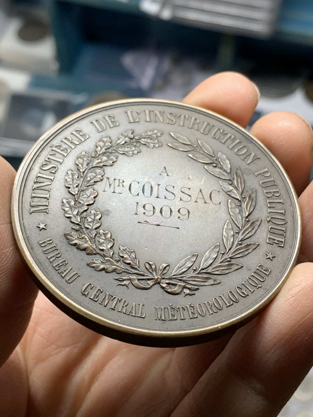 《竞宝斋》钱币微拍-第25场-本周日，周一2场连拍（全场顺丰包邮） 法国铜章玛丽安娜花环 直径：58mm  重量：99g  边铭：丰饶角+铜标 罗蒂作品