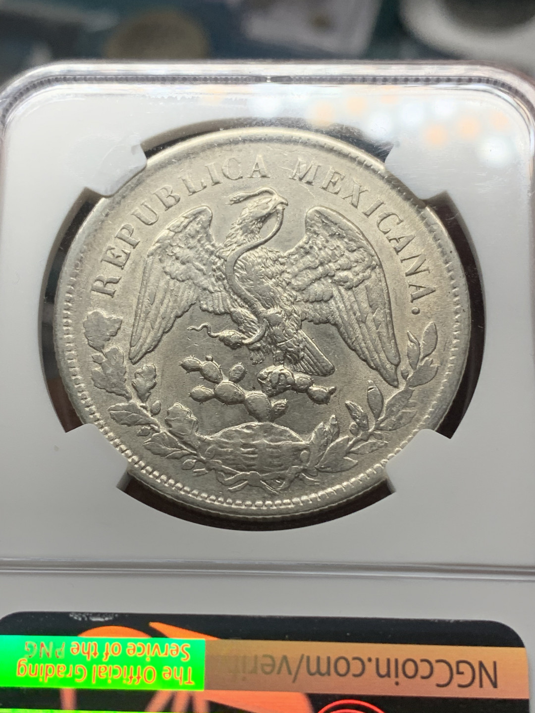 《竞宝斋》钱币微拍-第25场-本周日，周一2场连拍（全场顺丰包邮） NGC AU58 1899墨西哥萨卡特卡斯厂 直边鹰洋全羽原光品相相当漂亮