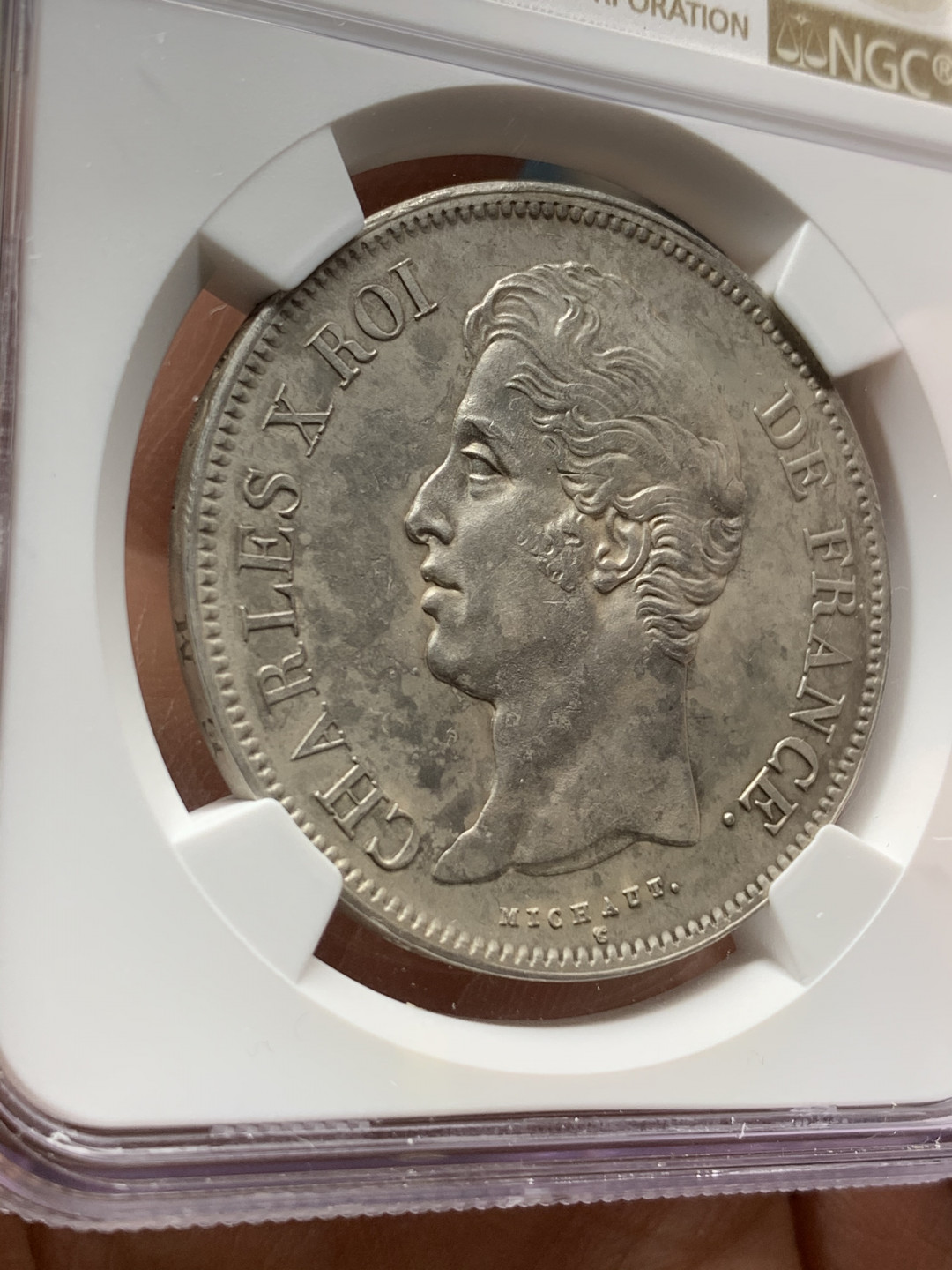 《竞宝斋》钱币微拍-第25场-本周日，周一2场连拍（全场顺丰包邮） 1828年法国查理十世5法郎，ngc评级aud