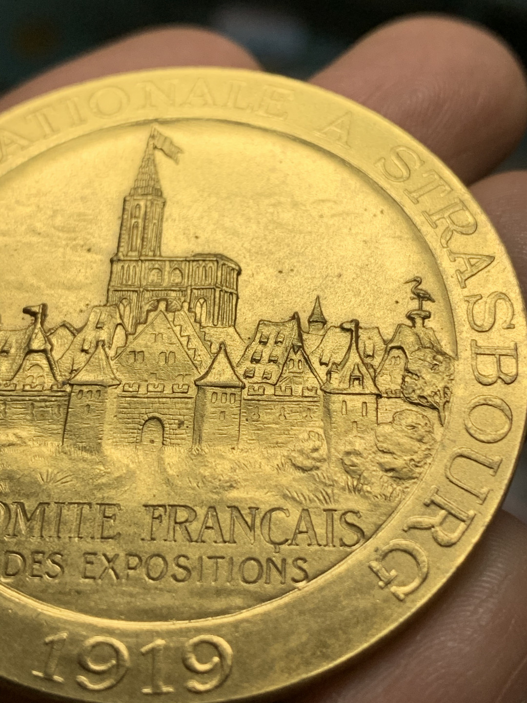 《竞宝斋》钱币微拍-第25场-本周日，周一2场连拍（全场顺丰包邮） 法国 1919 斯特拉斯堡博览会铜章 直径：50mm 重量：39g