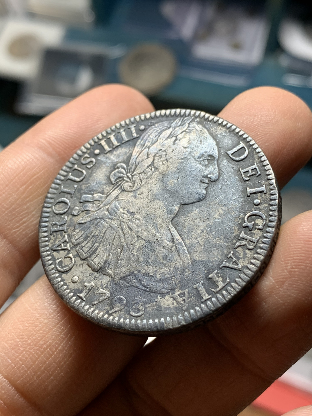 《竞宝斋》钱币微拍-第25场-本周日，周一2场连拍（全场顺丰包邮） 西属 墨西哥 1793年 卡洛斯四世 8R 双柱 大银币