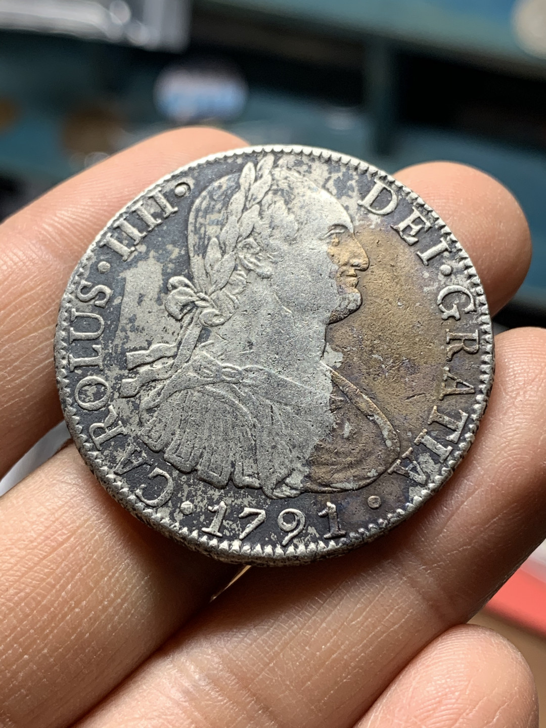 《竞宝斋》钱币微拍-第25场-本周日，周一2场连拍（全场顺丰包邮） 西属 墨西哥 1791年 卡洛斯四世 8R 双柱 大银币