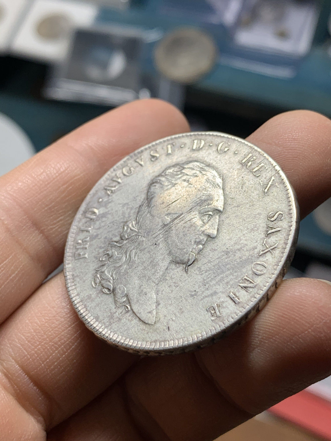 《竞宝斋》钱币微拍-第25场-本周日，周一2场连拍（全场顺丰包邮） 德国 1808年 萨克森 奥古斯都 泰勒 大银币 27.7克，40.5mm