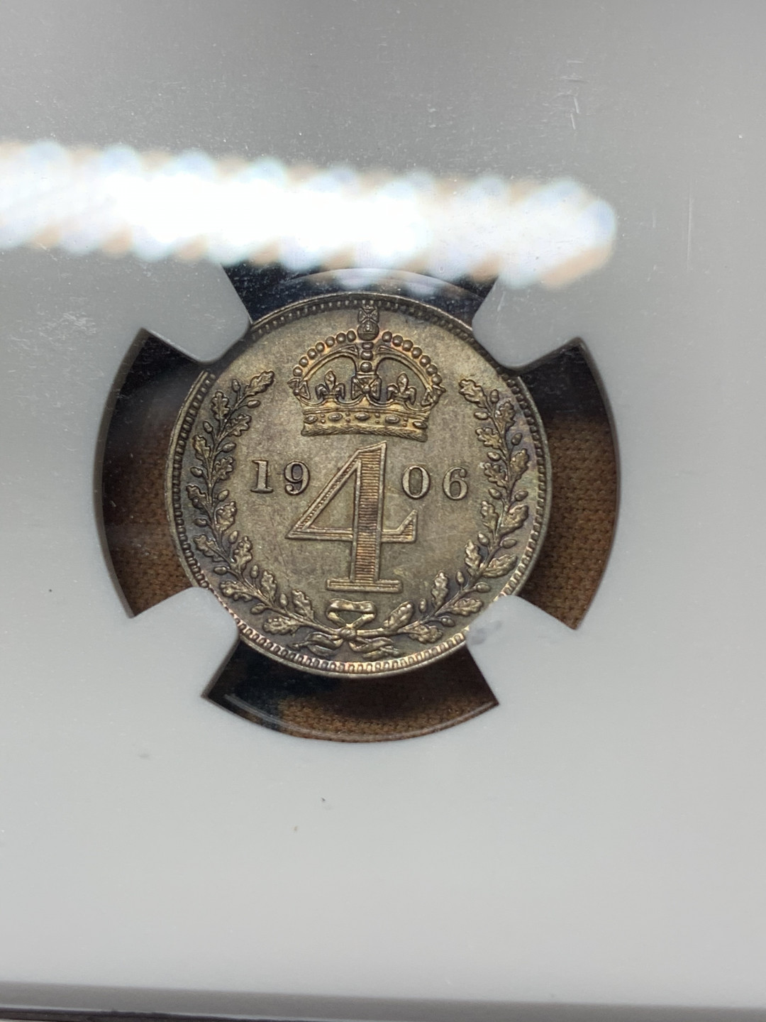 《竞宝斋》钱币微拍-第25场-本周日，周一2场连拍（全场顺丰包邮） NGC-MS63~64 英国 爱德华七世 1906年濯足节套币 1--4便士 底板镜面感 状态远超63分 包浆诱人，严重低评