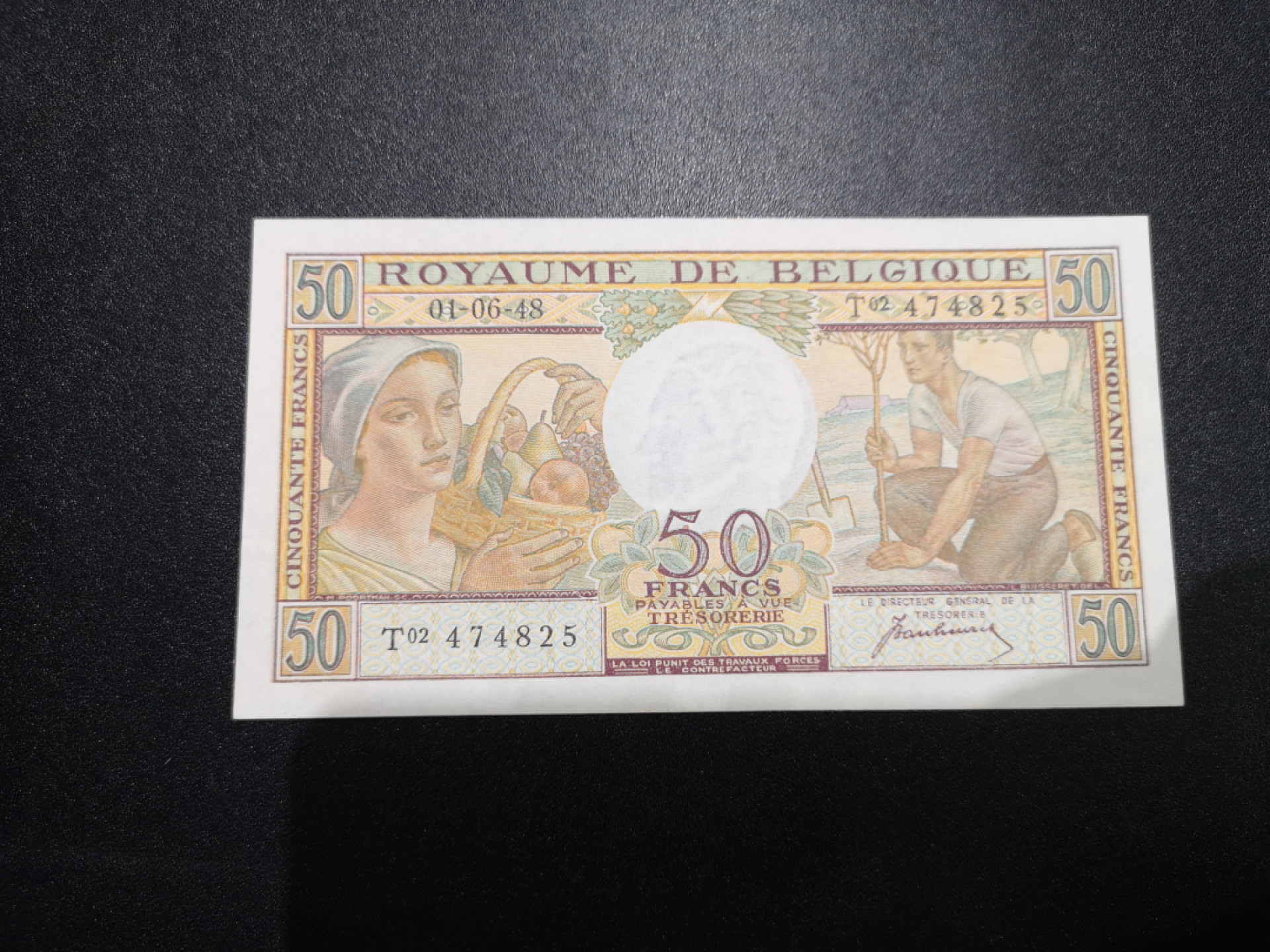👍2022新年第一拍《外钞收藏家》第一百五十九期拍卖（本期59件） 1948年比利时50法郎 近全新 测光如图