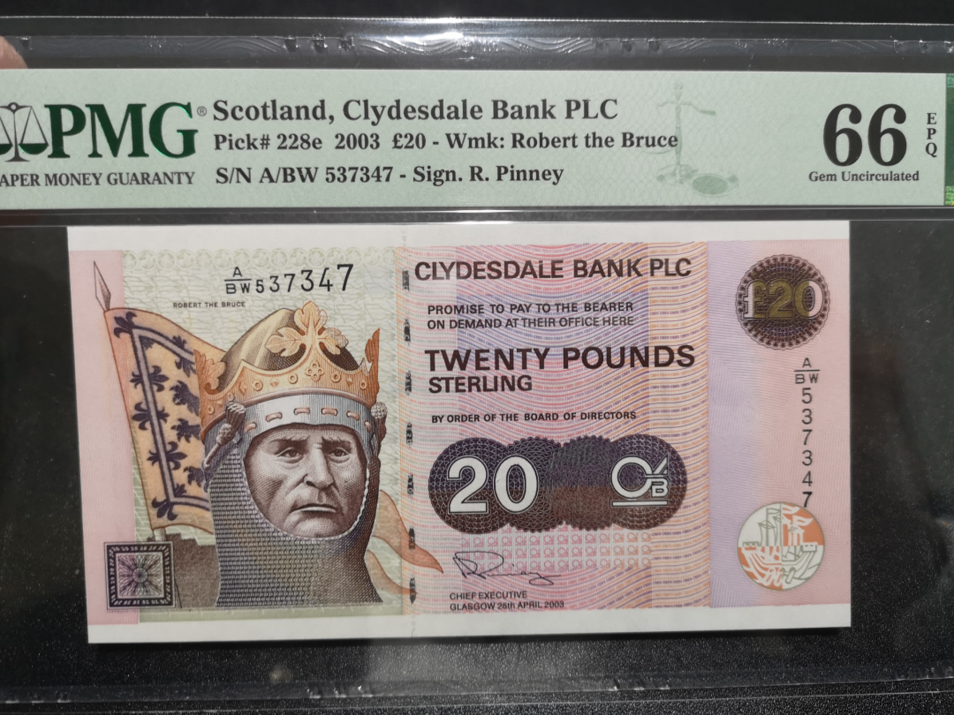 👍2022新年第一拍《外钞收藏家》第一百五十九期拍卖（本期59件） 2003年苏格兰20镑 PMG66 亚军分