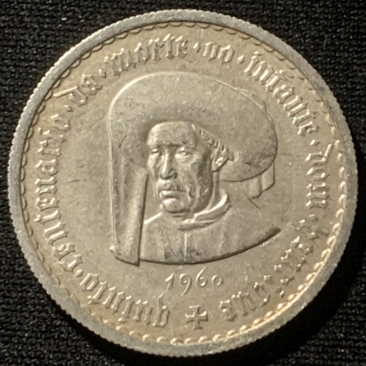 紫瑗钱币——第163期 葡萄牙 1960年 亨利王子500周年 5埃斯库多 7克 0.8银