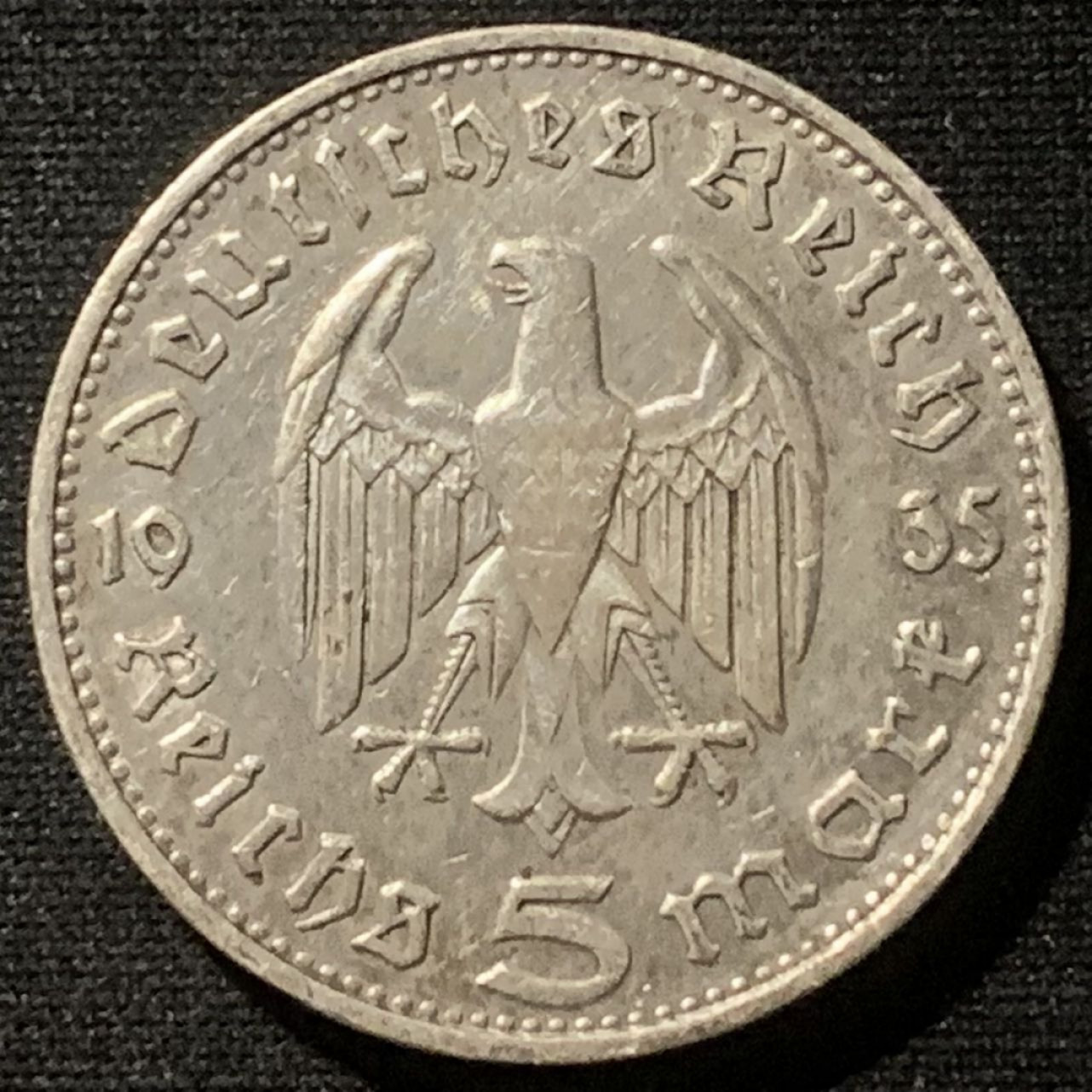 紫瑗钱币——第163期 德国 1935年 D版 兴登堡 5马克 13.9克 0.9银