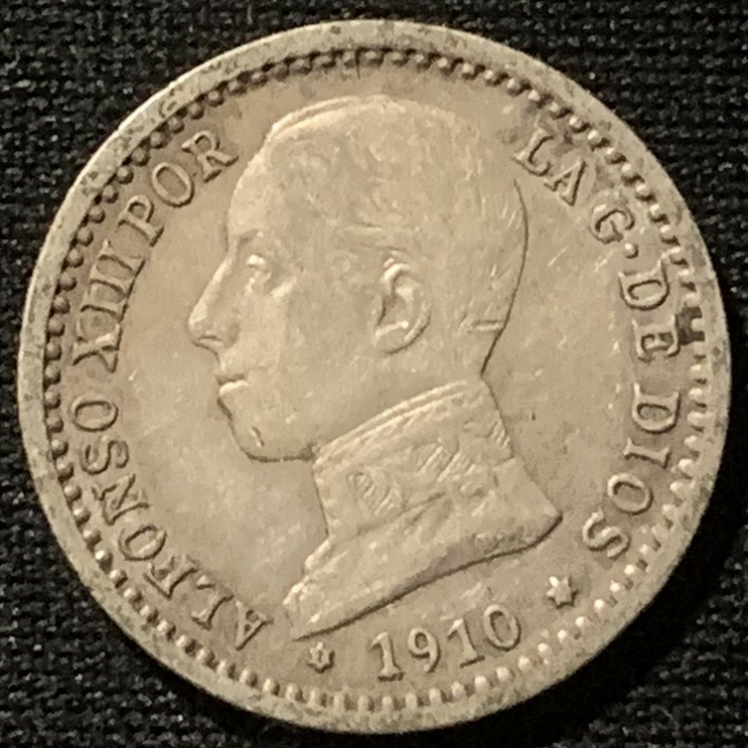 紫瑗钱币——第163期 西班牙 1910年 阿方索十三世 50分 2.5克 0.835银