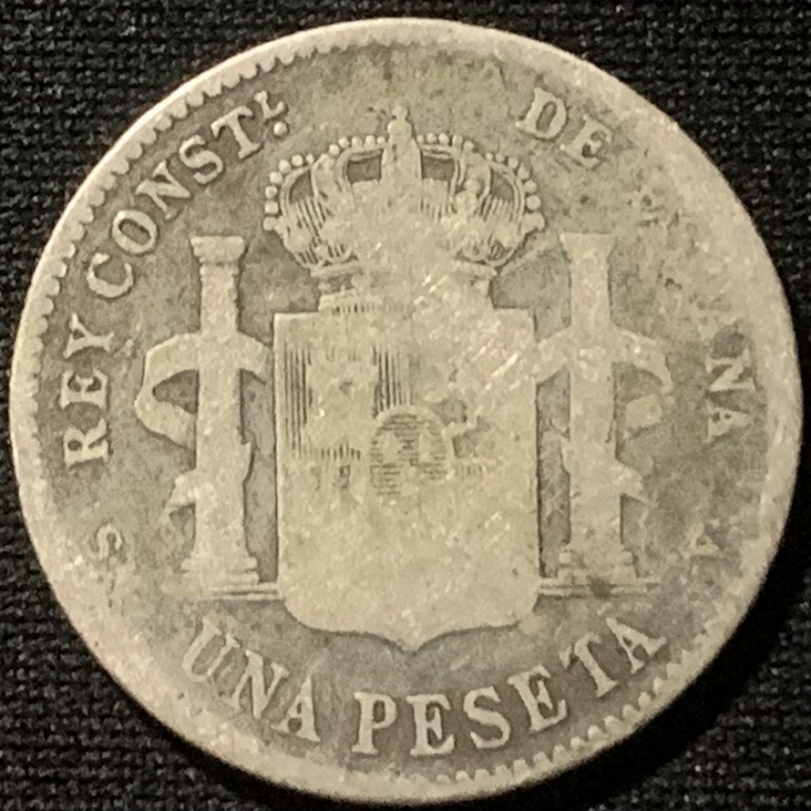 紫瑗钱币——第163期 西班牙 1903年 阿方索十三世 少年头 1比塞塔 5克 0.835银