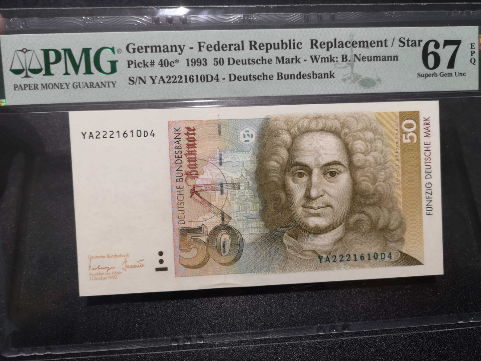 🌟2022新年第二拍《外钞收藏家》第一百六十期拍卖（本期81件） 1993年德国50马克  PMG67 补号