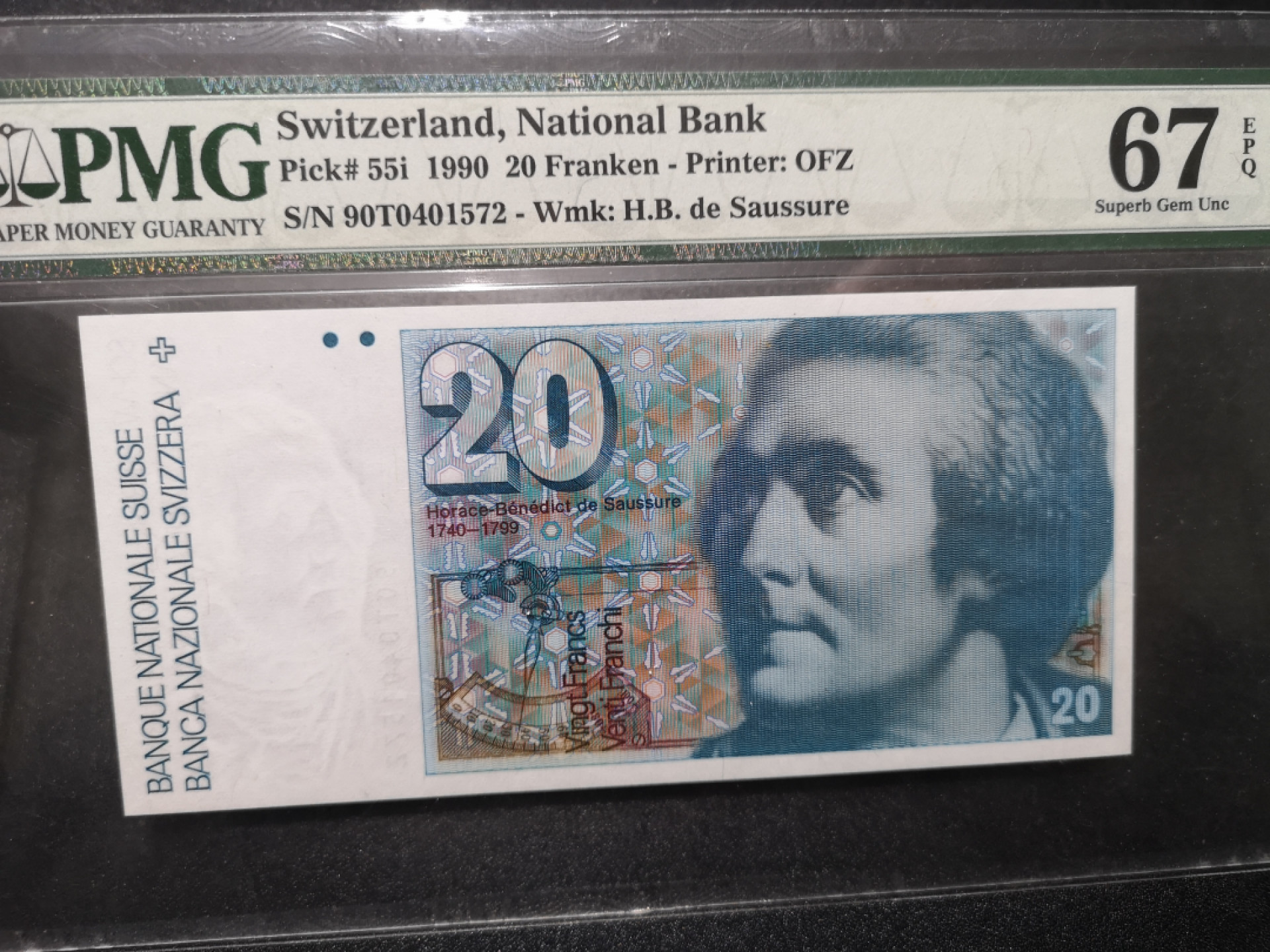 👍2022新年第一拍《外钞收藏家》第一百五十九期拍卖（本期59件） 1990年瑞士20法郎  PMG67