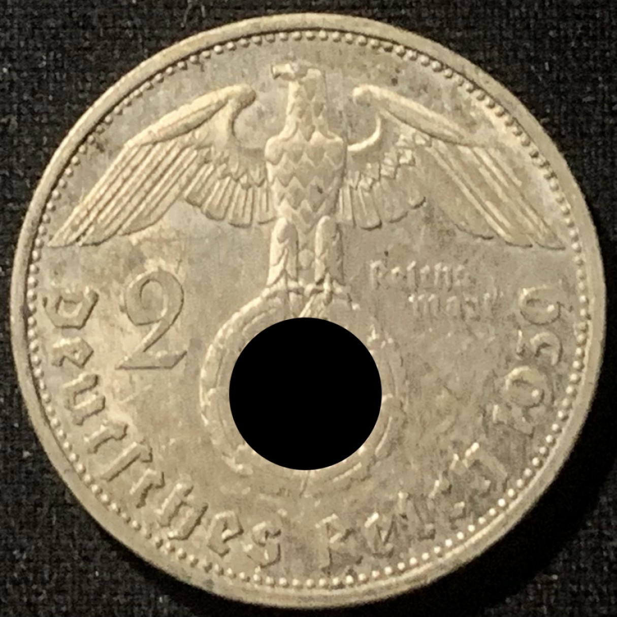 紫瑗钱币——第163期 德国 1939年 G版 兴登堡 字符版 2马克 8克 0.625银